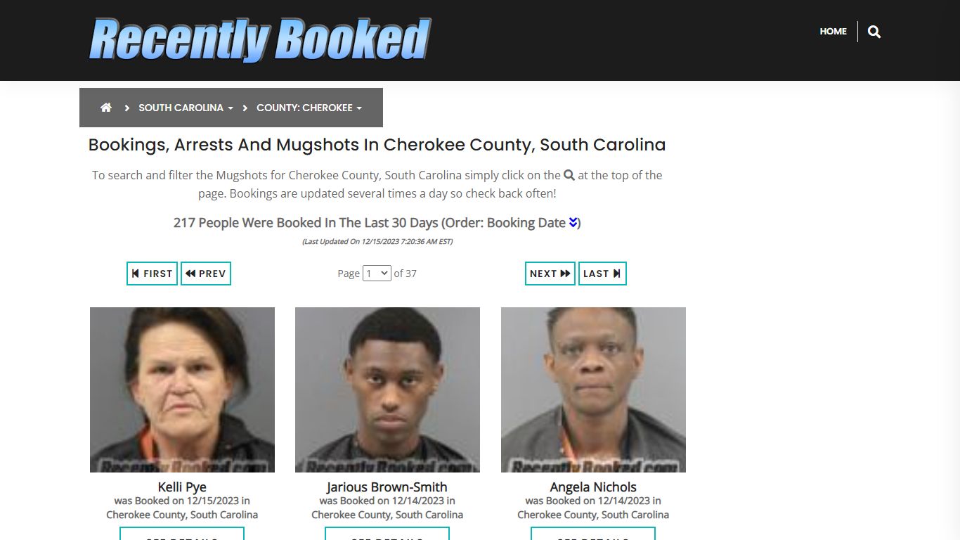 Bookings, Arrests and Mugshots in Cherokee County, South Carolina