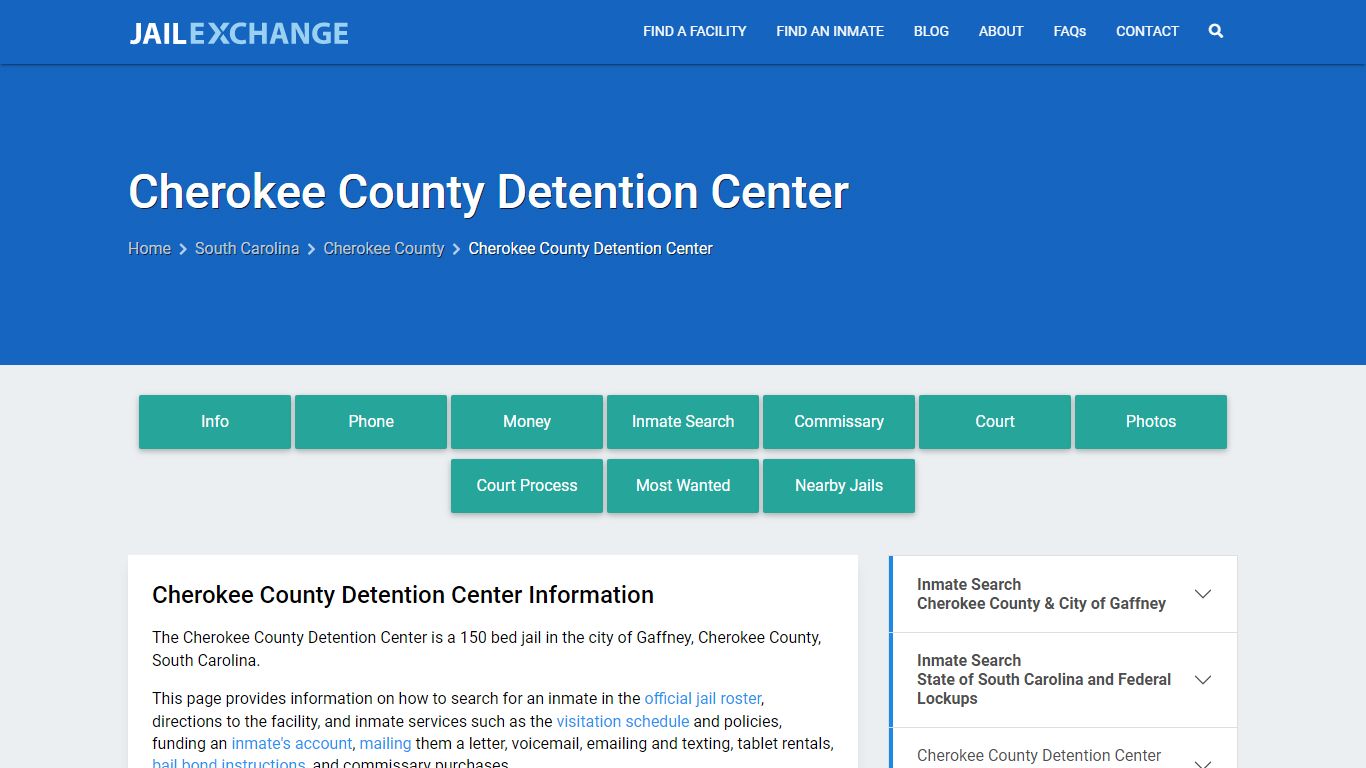 Cherokee County Detention Center, SC Inmate Search, Information